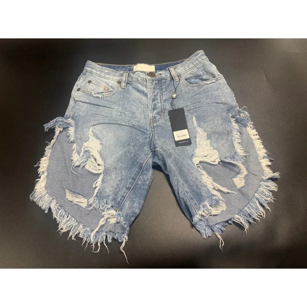 One Teaspoon NEW Misty Blue Frankies Shorts Women's 23 Blue Denim Long Length